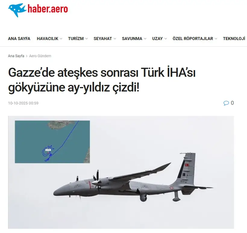 Πρόκληση από τουρκικό UAV - Σχεδίασε την ημισέληνο νότια της Κύπρου