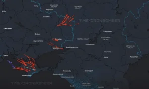 Οι κατευθύνσεις πτήσης των ουκρανικών αεροπορικών μέσων εναντίον ρωσικών στόχων στις 9-10 Νοεμβρίου 2025. Φωτογραφία: @DrnBmbr