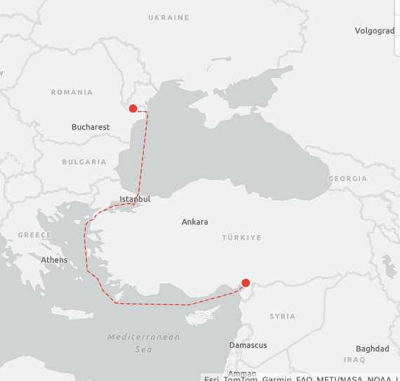 Η διαδρομή του τουρκικού δεξαμενόπλοιου MT Orinda, μέχρι το λιμάνι του Ισμαήλ