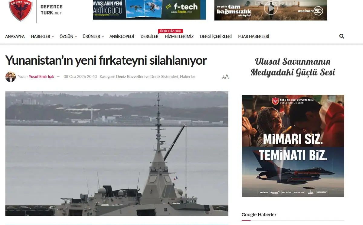 Τούρκοι: Η φρεγάτα της Ελλάδας εξοπλίζεται